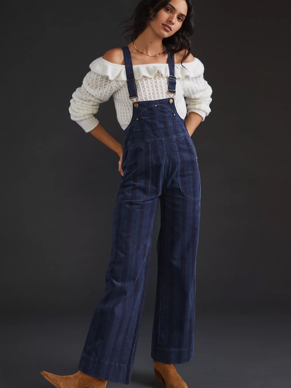 Pilcro Anthropologie Relaxed Corduroy Overalls Size 29 Blue Striped Wide Leg